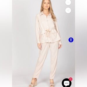 Maven West Cinched Waist Jacket Sand Cream Raw Hem Women’s Small